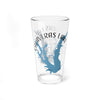 Clear glass pint glass with blue map of Calaveras Lake, Texas graphic.