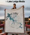 Throw blanket with Nottely Lake map design and compass graphic.