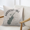 Saratoga Lake New York map with compass graphic on a decorative pillow.