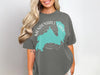 Gray t-shirt with Mendenhall Lake Alaska map graphic and compass detail.