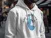 White hoodie with a blue map graphic of Lake Tohopekaliga, Florida, and compass design.