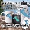Personalized lake-themed mug, tumbler, water bottle, and coaster with "Clearwater Lake" logo.