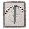 Mosquito Creek Lake Ohio graphic throw blanket with compass and lake outline.