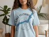 Light blue t-shirt with Lake Ullswater map design and compass graphic.