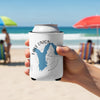 White can cooler with Lake Union, Washington map and compass rose.