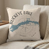 Buckeye Lake Ohio map and compass graphic on a beige pillow.