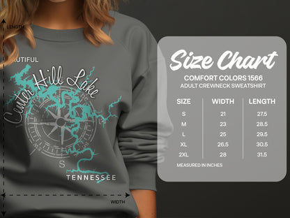 Sweatshirt size chart with measurements for Comfort Colors 1566 adult crewneck.