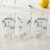 Three clear glasses feature a blue outline of Lake Dardanelle, Arkansas and compass rose.