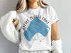 White t-shirt with blue Little Turtle Lake MN graphic and compass design.