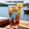 Glass with iced tea, lemon, and "Lake Dillon" map graphic on a table.