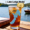 Glass of iced tea with a lemon slice, featuring a blue map of Eagle Lake and "Lake Lodge Media".