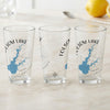 Three clear glasses featuring a blue map of Folsom Lake and compass rose design.