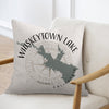 Pillow with Whiskeytown Lake California map graphic and compass rose design.