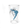 Clear glass pint glass with blue Lake Waco map graphic and text.