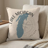 Pillow with Lake Michigan outline, compass rose, and text "LAKE MICHIGAN INDIANA".