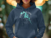 Dark blue hoodie with "Evergreen Lake Illinois" map and compass design
