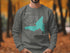 Grey sweatshirt with "Beautiful Lake Gregory California" text and map graphic.