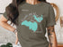 Brown t-shirt with Brooks and Hess Lake Michigan map and compass graphic.