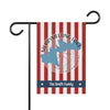 Garden flag with red and white stripes, lake map, and "The Smith Family" text.