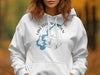 White hoodie with Lake Cecil M. Harden Indiana map and compass graphic.