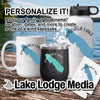 Personalized Onondaga Lake mug, tumbler, water bottle, and coaster on wood.
