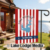Lake Jocassee flag with red and white stripes, compass, and "The Smith Family" text.