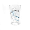 Clear glass pint glass with Lake Sonoma map and compass design.