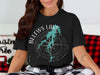 Black t-shirt with Belew's Lake map and compass, North Carolina text.