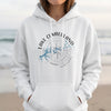 White hoodie with Lake Cumberland Kentucky compass and map graphic.