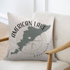 Pillow with map and compass graphic of American Lake, Washington.