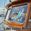 Hopatcong Life sticker on a boat window and Lake Lodge Media text below.