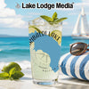 Glass of drink with "RIBALDI LAKE BRITISH C" text, mint, lime, and ice.