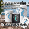 White mug, black tumbler, and white water bottle with Lake Sammamish design.