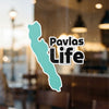 Turquoise lake outline sticker with "Pavlas Life" text.
