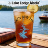 Glass of iced tea with "Broken Bow Lake" design and Lake Lodge Media logo.