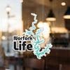 "Norfolk Life" sticker with lake outline.