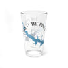 A clear pint glass features a blue map of Lake O' The Pines with compass graphics.