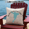 Pillow with Black Canyon Lake Arizona map design on Adirondack chair.
