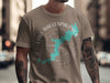 Brown t-shirt featuring a turquoise Lake Wallenpaupack map design with compass and text.