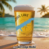 Beer glass with compass design on beach background, reads "RDIS LAKE MISSIS"