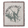 Woven blanket with Carters Lake map and compass design, featuring "Carters Lake" and "Georgia".