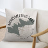 Throw pillow with Merrymeeting Lake map and compass graphic in New Hampshire.