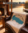 Woven blanket with Grand Lake St. Marys map and compass design, Ohio.