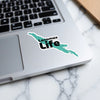 Lacamas Life sticker on a laptop keyboard