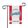 Garden flag with Lake Ontario map, compass rose, and "The Smith Family" text.