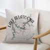 Pillow with Lake Allatoona Georgia map and compass design.