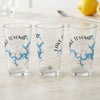 Three clear glasses with "Lake Texoma Texas" and a blue map design.