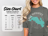 Comfort Colors 1717 heavyweight adult tee size chart with width and length measurements.