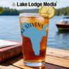 Glass of iced tea with a lemon slice, featuring a blue outline of Lake Stevens, Washington.
