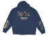 Navy hoodie with "Beaver Lake Arkansas" and nautical graphics on chest and sleeves.